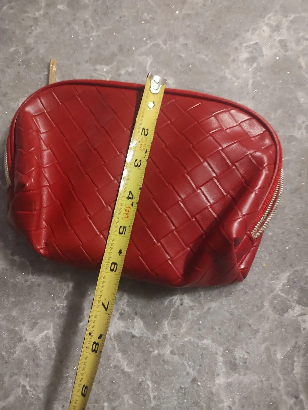 Lancome cosmetic red bag basket weave  like new